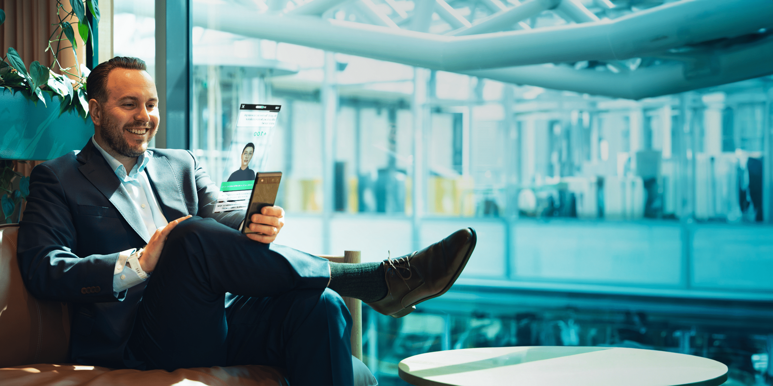 Financial services attensi skills on mobile phone man 