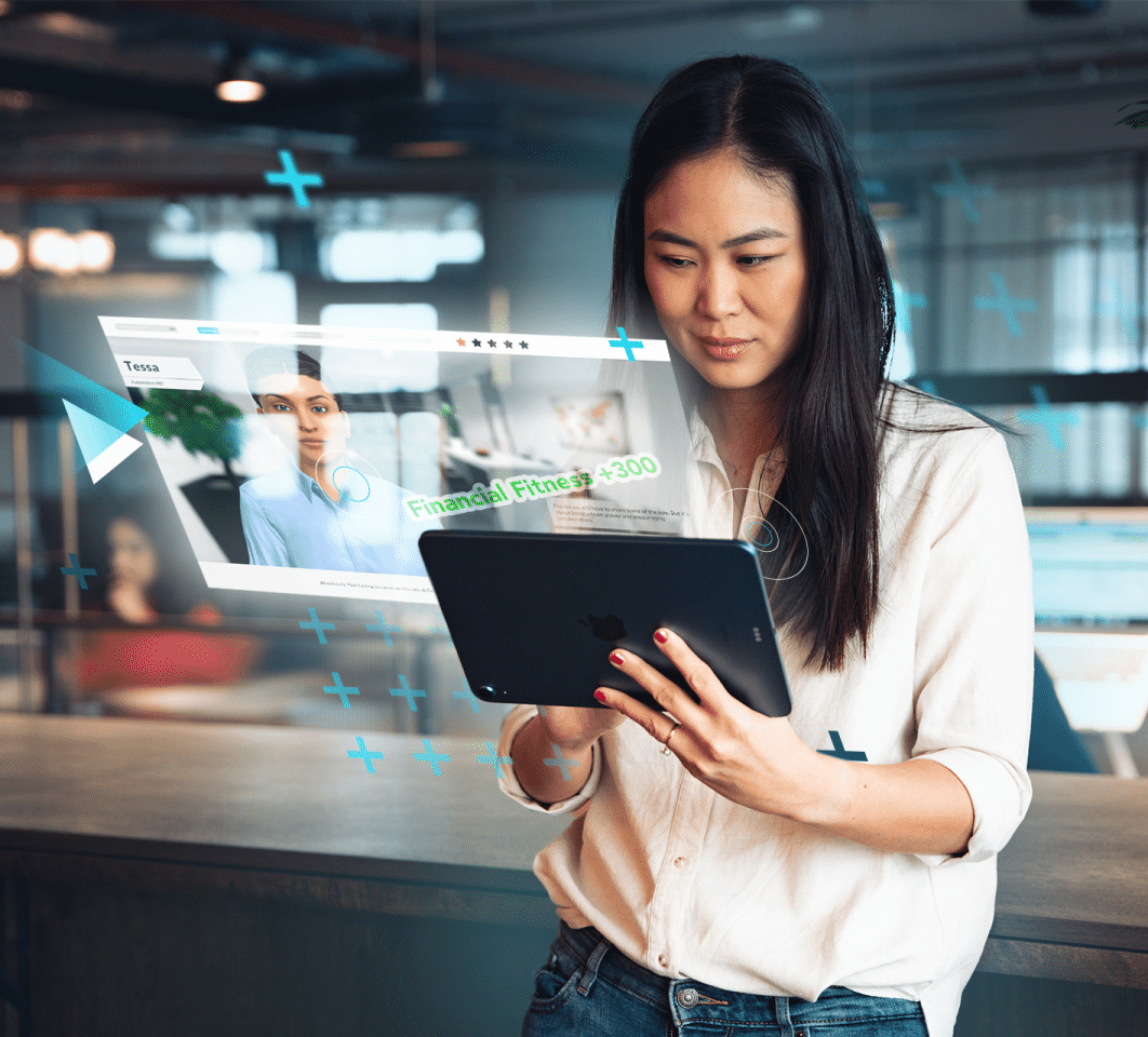 a woman playing attensi game on her ipad